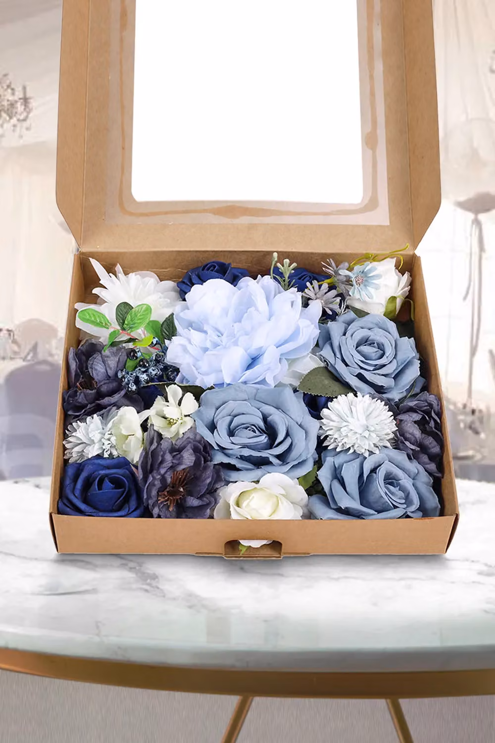 Living and Home Blue and White Mixed Floral Fake Flower Gift Box – 2