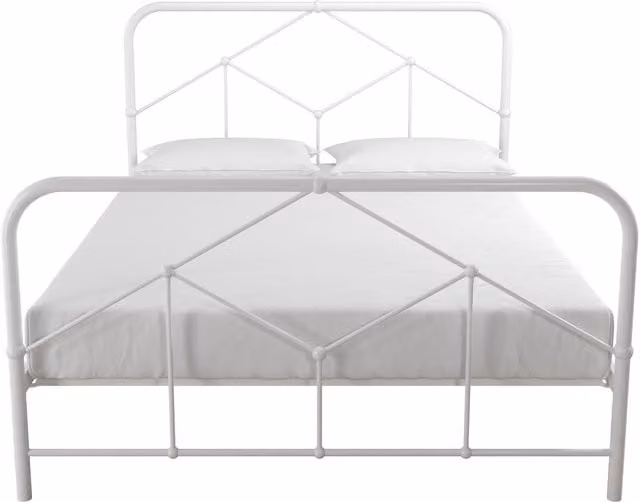 Novogratz Francis Vintage Metal Farmhouse Bed in White, W/D/H: 180 x 200 cm