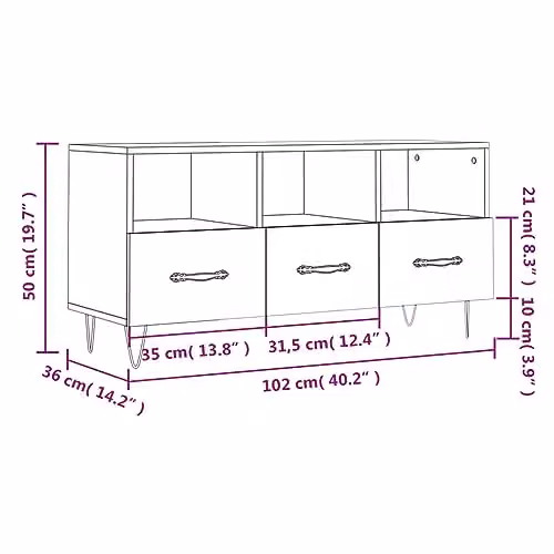 vidaXL Modern Black TV Cabinet in Matt MDF and Metal, W: 102 cm, D: 36 cm, H: 50 cm – 3
