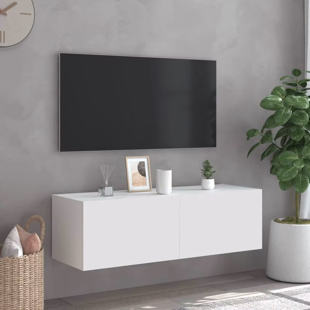 Berkfield Home Modern Glossy White TV Wall Cabinet with LED Lights W/D/H: 100 x 35 x 31 cm – 4