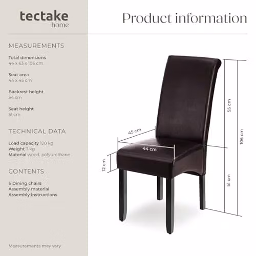 tectake Set of 6 Dining Chairs in Brown with Synthetic Leather and Wood Legs – 3