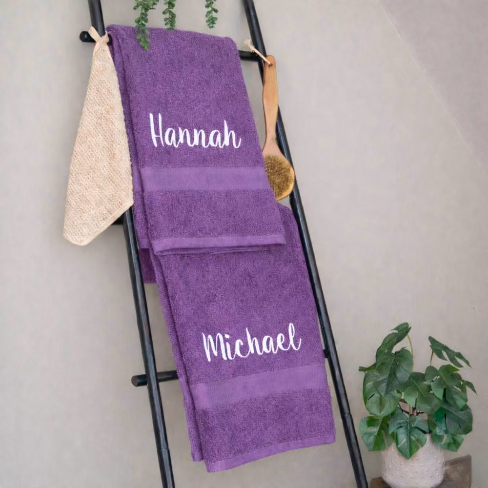 Duncan Stewart Personalised Purple Cotton Terry Bath Towel Set for Adults – 2