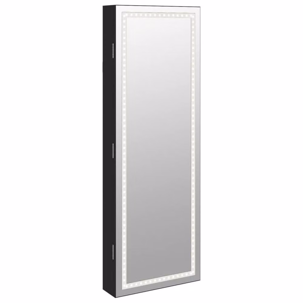 Berkfield Home Mirror Jewellery Cabinet with LED Lights, Wall Mounted, Black, H 90.0 x W 31.5 x D 9.0 cm – 2