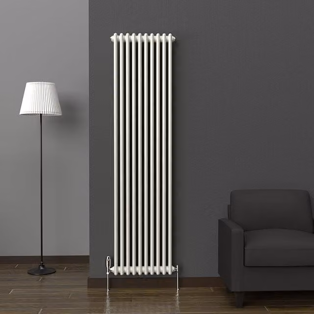 Lux Heat Vertical Coloured Column Radiator in Stone White, H 180 cm x W 47 cm