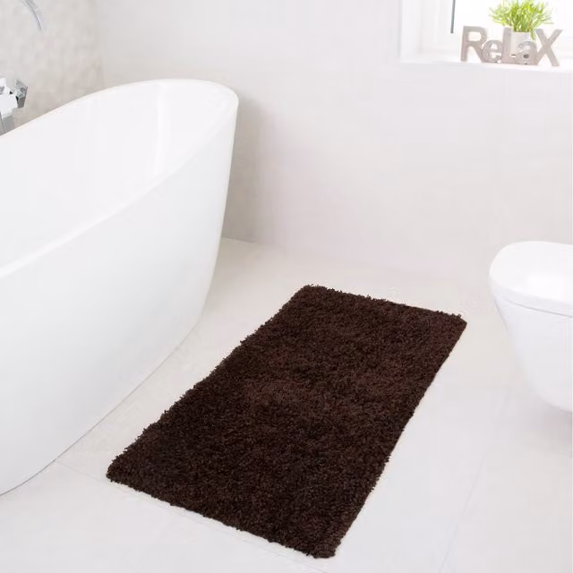 The Rug House Soft Shaggy Pile Rectangular Rug in Brown, W: 110 cm, D: 60 cm