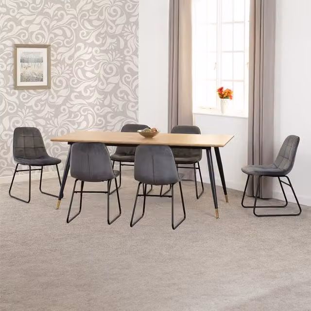 Seconique Hamilton and Lukas Large Rectangular Dining Set with 7 Chairs in Grey Velvet