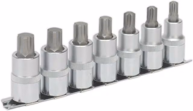 Loops 7pc Ribe Star Socket Bit Set, 1/2 inch Square Drive, S2 Steel, Silver