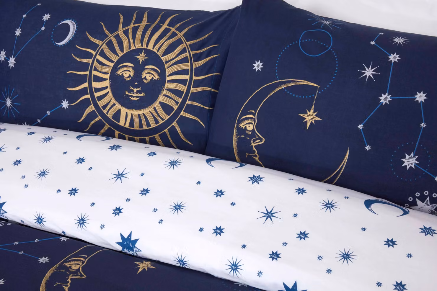 Rapport Home Celestial Stars Reversible Polycotton Duvet Cover and Pillowcase Set in Blue, W/D/H: 135 x 200 cm and 50 x 75 cm – 2