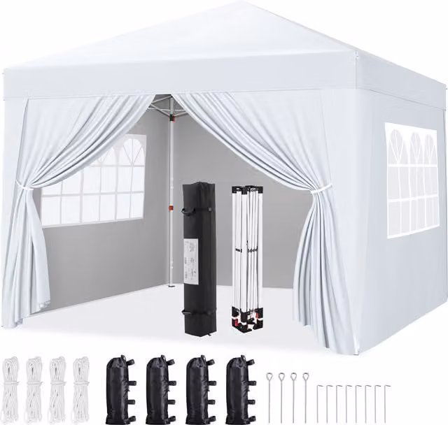 Yaheetech Heavy Duty Pop-up Outdoor Gazebo Canopy with Transparent Windows in White and UPF 50+ Protection