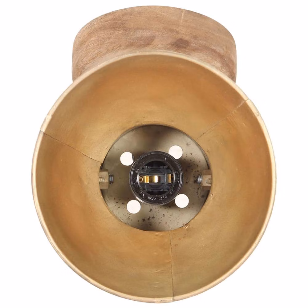 Berkfield Home Industrial Wall and Ceiling Lamps, 2 Pack, Brass and Wood, W/D/H: 20 x 25 cm, E27 – 2