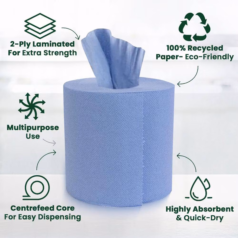 ECONX Blue 2-Ply Embossed Centrefeed Paper Towel Rolls, 6 Pack – 5