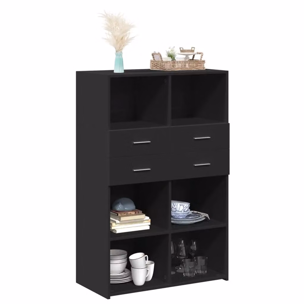 Berkfield Home Modern Black Matt Highboard with Internal Drawers and Shelves, W: 80 cm, D: 42.5 cm, H: 124 cm – 3