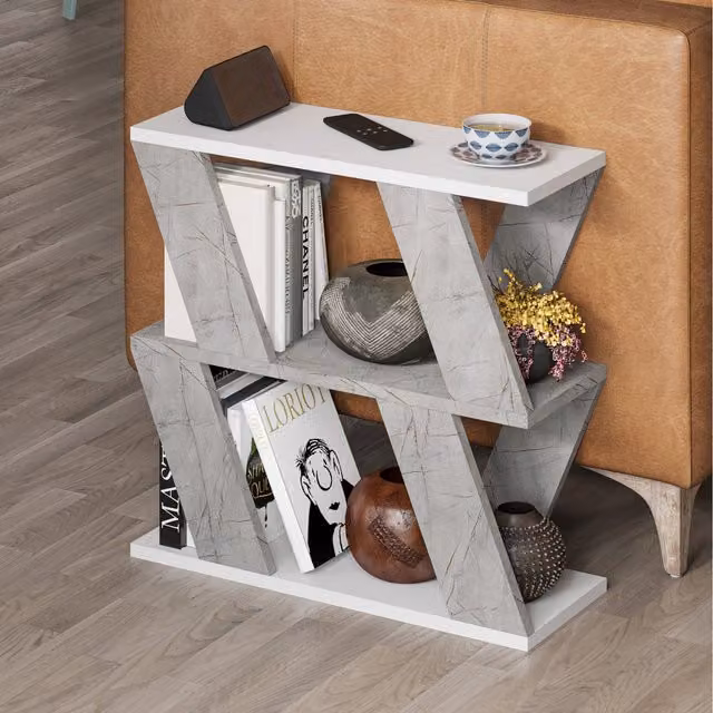 Decortie Lazena Modern 3-Tier Side Coffee Table in White and Gold, H: 60.0 cm x W: 55.4 cm x D: 22.0 cm