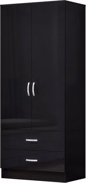 FLAVORA Black and White Glossy Wooden 2 Door 2 Drawer Compact Wardrobe for Bedroom or Living Room W/D/H: 100 x 100 x 100 cm – 1