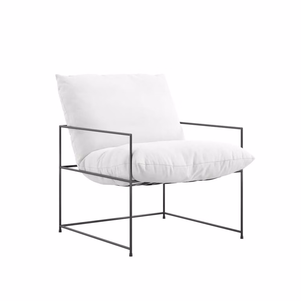 Wyld Haus Drogheda White Accent Chair with Matt Black Metal Frame – 2