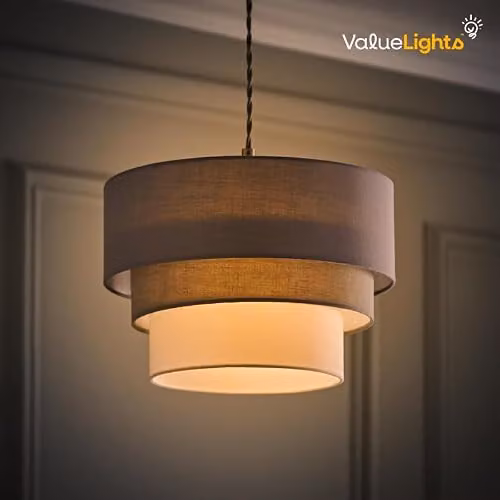 ValueLights Aztec Three Tier Round Fabric Ceiling Pendant Lamp Shade in Blue, Grey and White, Width: 30 cm – 4