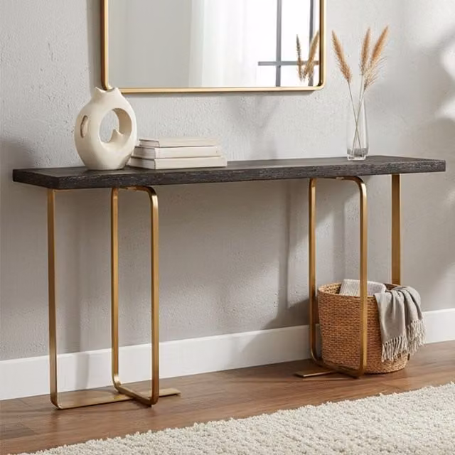 Orsina Modern Dual-Tier Console Table with Gold Metal Frame and Glass Top, W/D/H: 150 x 40 x 80 cm – 1