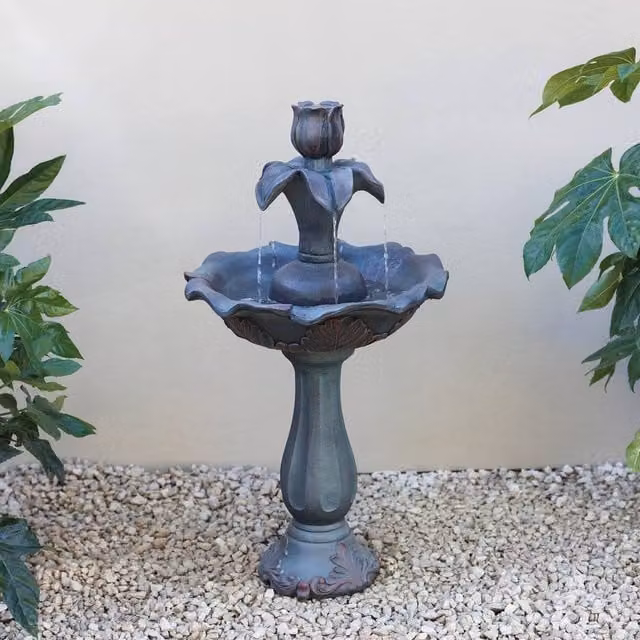 Primrose Grey 2 Tiered Tulip Flower Cascade Water Feature, Height: 90 cm – 1