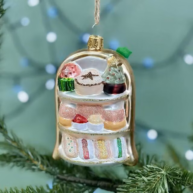 The Alphabet Gift Shop Festive Afternoon Tea Shaped Glass Bauble in Multicolour – 1