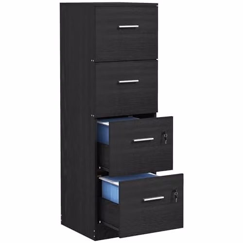 HOMCOM 4 Drawer Locking File Cabinet in Black Wood Effect, W/D/H: 40.0 x 40.0 x 130.8 cm – 1