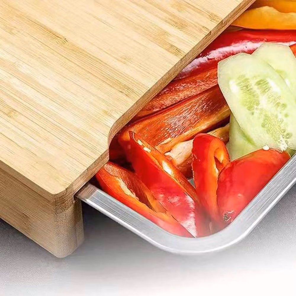 Kelvenix Brown Multicolour Bamboo and Stainless Steel Rectangular Wooden Chopping Board – 3