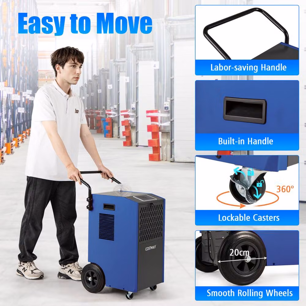 Costway Commercial Industrial Dehumidifier, 73 L/Day, Blue – 7