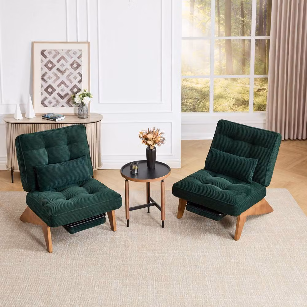 STILVORA Mid-Century Green Striped Relax Recliner with Adjustable Backrest, Armrests and Foldable Ottoman – 2