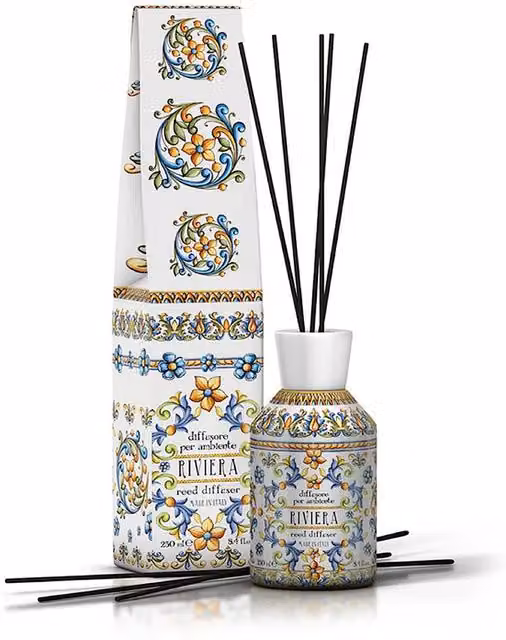 Rudy Home Riviera Reed Diffuser, 250ml, White Ceramic Tabletop Diffuser with Fresh Fruity Floral and Gourmand Mediterranean Scents