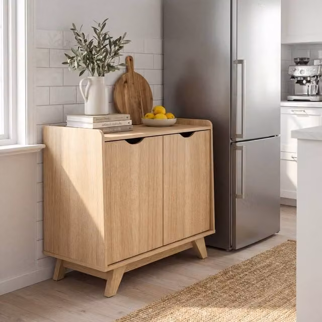 Gymax Modern 2-Door Wood Buffet Sideboard Storage Cabinet in Natural Brown