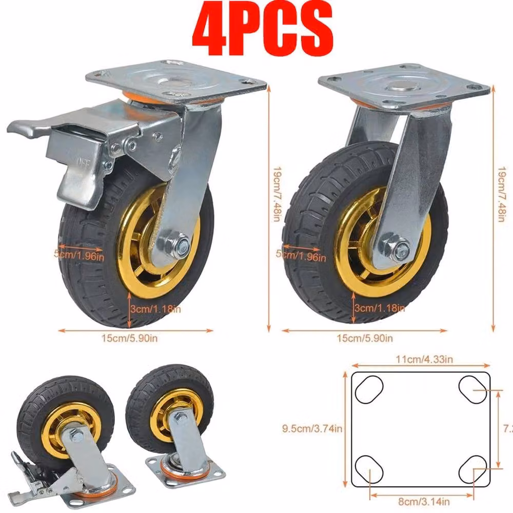 Ventryn Heavy Duty Galvanised Steel Swivel Caster Wheels, 4 Pack, 1000kg Capacity, 2 with Brakes, Multicolour – 1