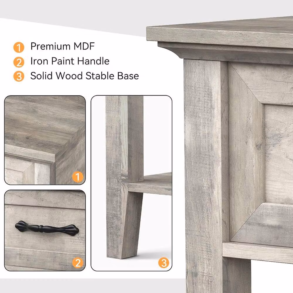 London Boutique Modern Grey Bedside Table with Drawer and Shelf – 3
