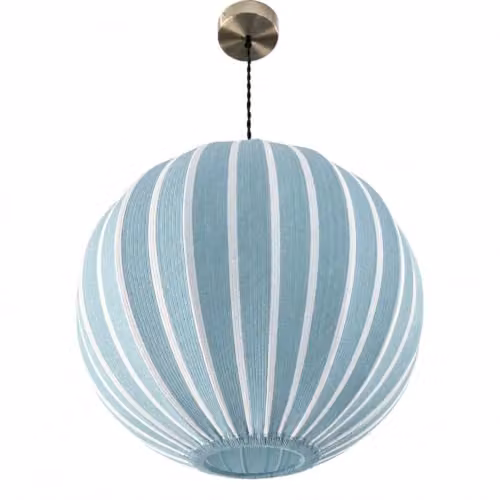 CGC Lighting Fleur Large 45cm Blue Striped Round Globe Lantern Fabric Lampshade – 3