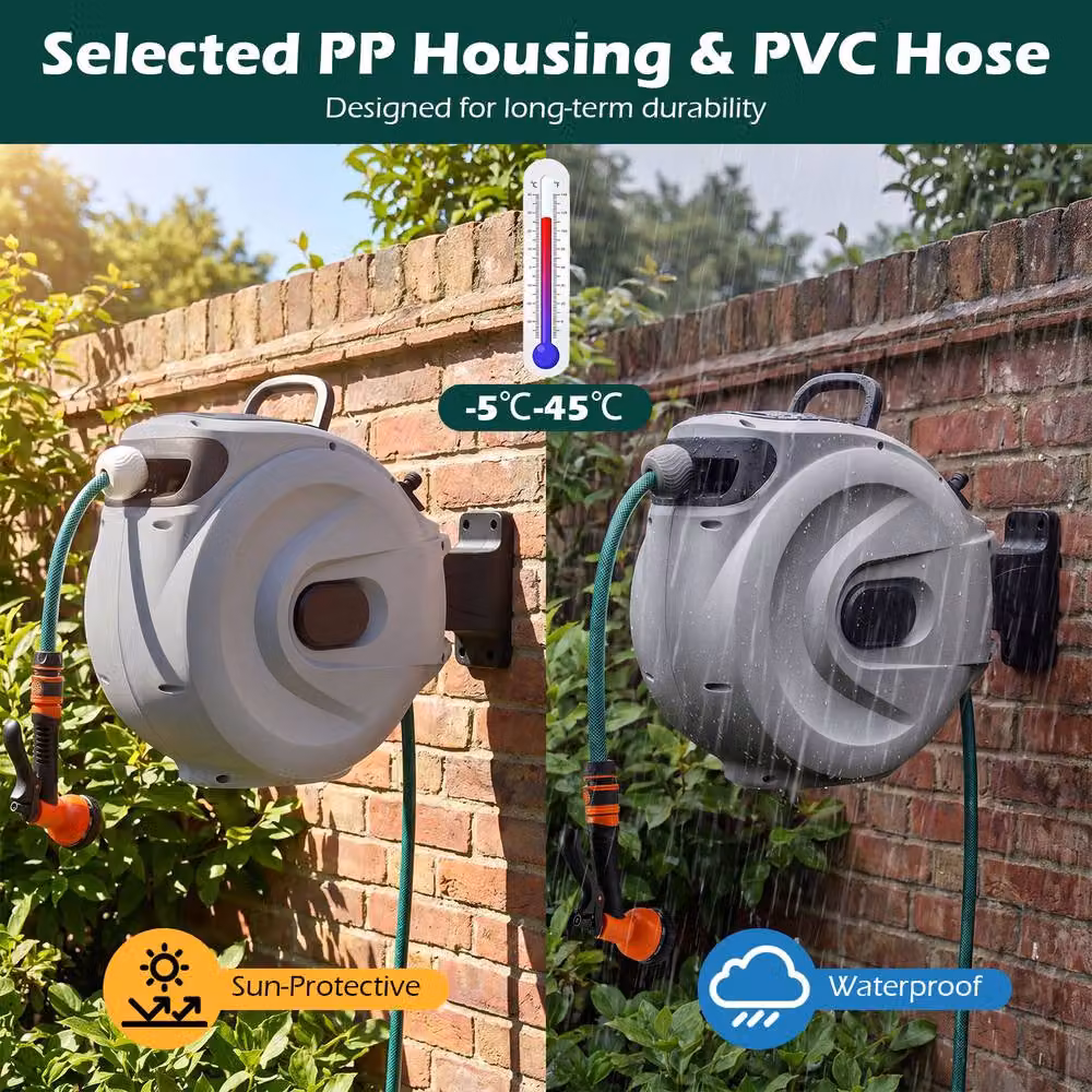Gymax Retractable Hose Reel with Auto-Rewind and Wall Mount, 1/2 inch, 15m, Grey – 5