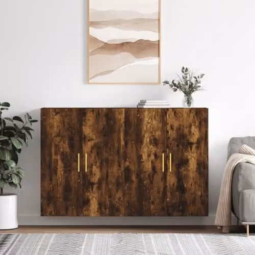 vidaXL Set of 2 Modern Wall Mounted Storage Cabinets with Hinged Doors in Smoked Oak Brown, W/D/H: 90 x 23.7 x 69.5 cm – 2
