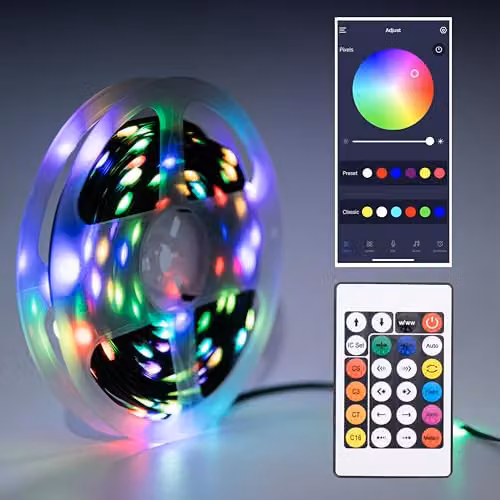 SHATCHI Smart RGBIC LED Fairy Lights, 10m Multicolour Copper String Lights with Bluetooth App, Remote Control and Music Sync, IP68 Waterproof USB or Battery Operated Outdoor Lights