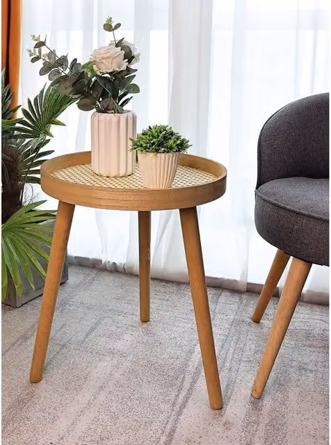 SPOT ON DEALZ Modern Round Wooden Side Table with Pine Legs and MDF Tray in Brown, W/D/H: 38.0 x 38.0 x 47.5 cm – 1