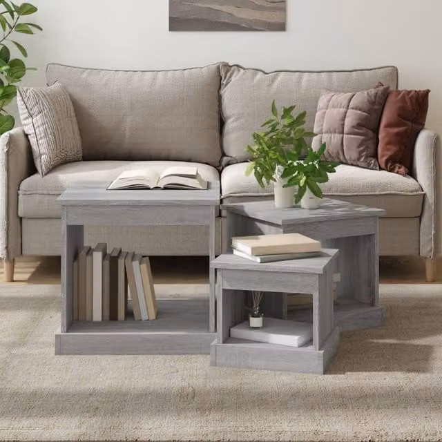 Berkfield Home Nesting Tables, 3 Piece Set in Grey Sonoma Engineered Wood – 1
