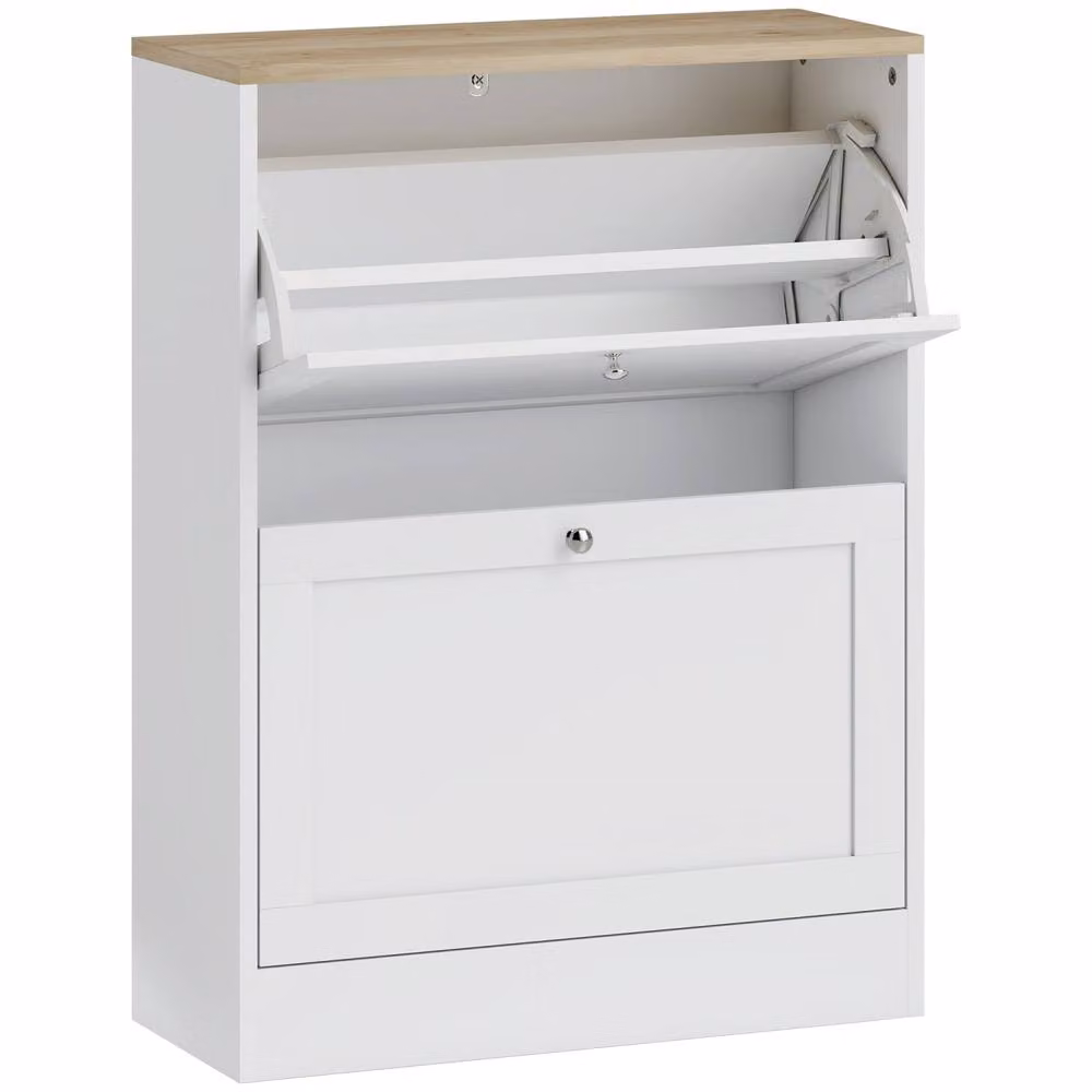 Wyld Haus Lori White Shoe Cabinet with Natural Wood Top and 2 Tilting Compartments, W/D/H: 60 x 23.5 x 80 cm – 2