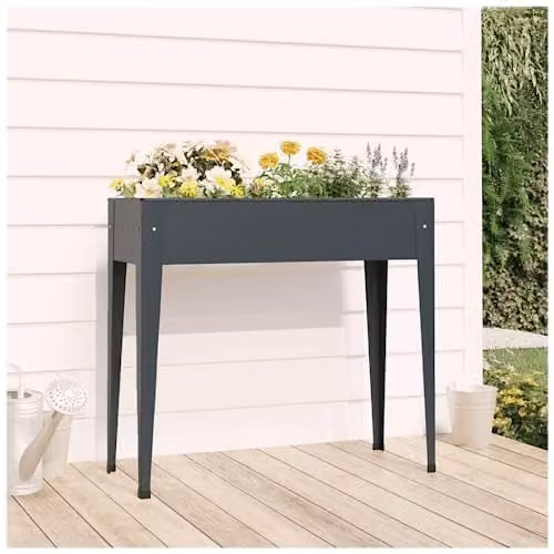 vidaXL Raised Garden Planter in Anthracite Galvanised Steel, W/D/H: 100.5 x 90 x 40.5 cm