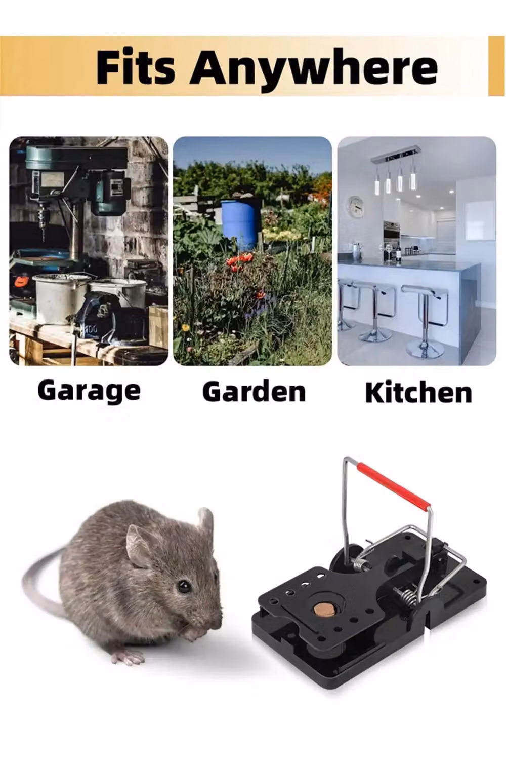 Living and Home Set of 4 Black Plastic Mouse Traps – 4
