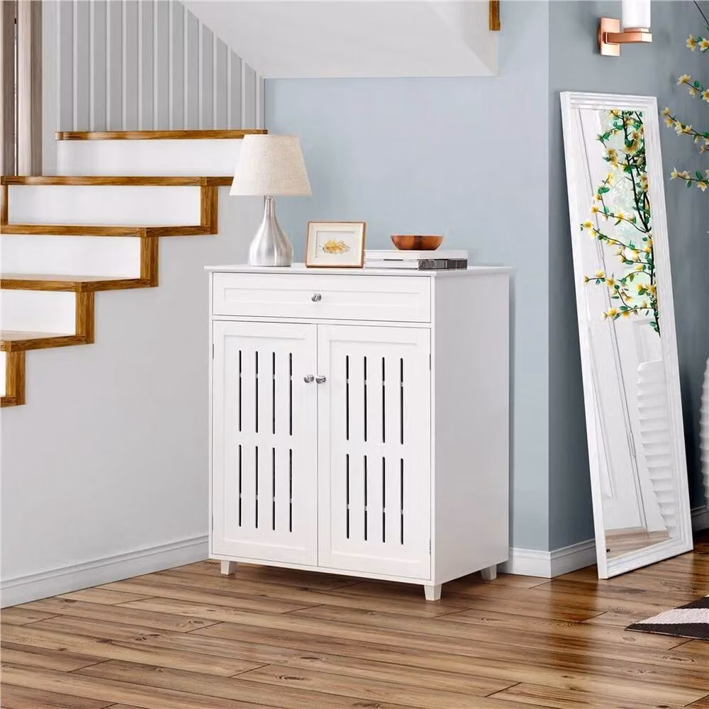 Kelvenix White Wooden Shoe Storage Cabinet with Hinged Doors and Internal Shelves – 2