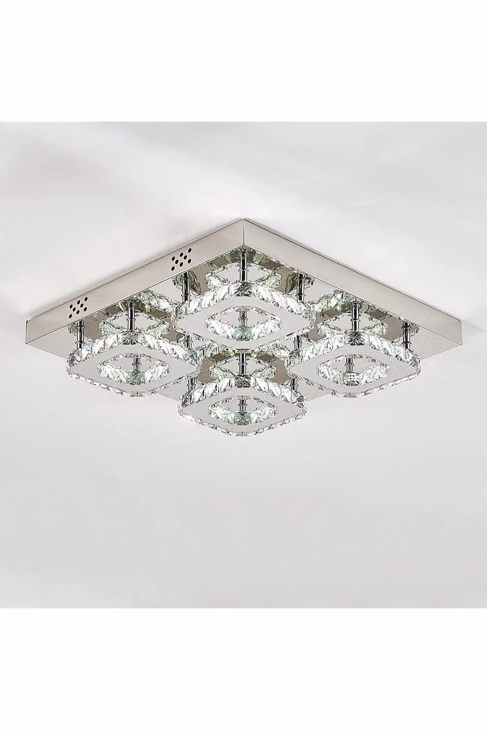 Living and Home Square Crystal Flush Mount Ceiling Light in Silver with Gold Accents – 4