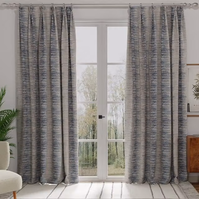 Terrys Modern Graphic Blackout Fabric Panel Curtain in Blue, Silver and Grey