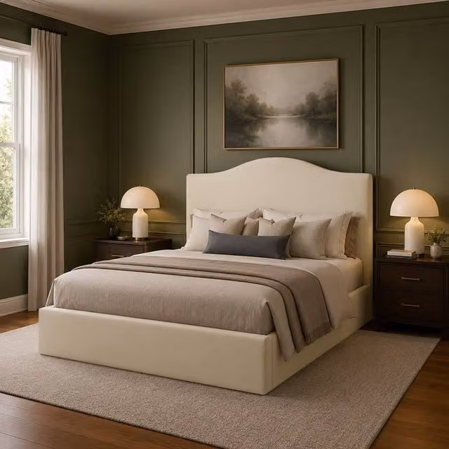 Desire Deco Brooklyn Upholstered Plush Velvet Bed Frame in Beige, W/D/H: 130 x 120 x 200 cm