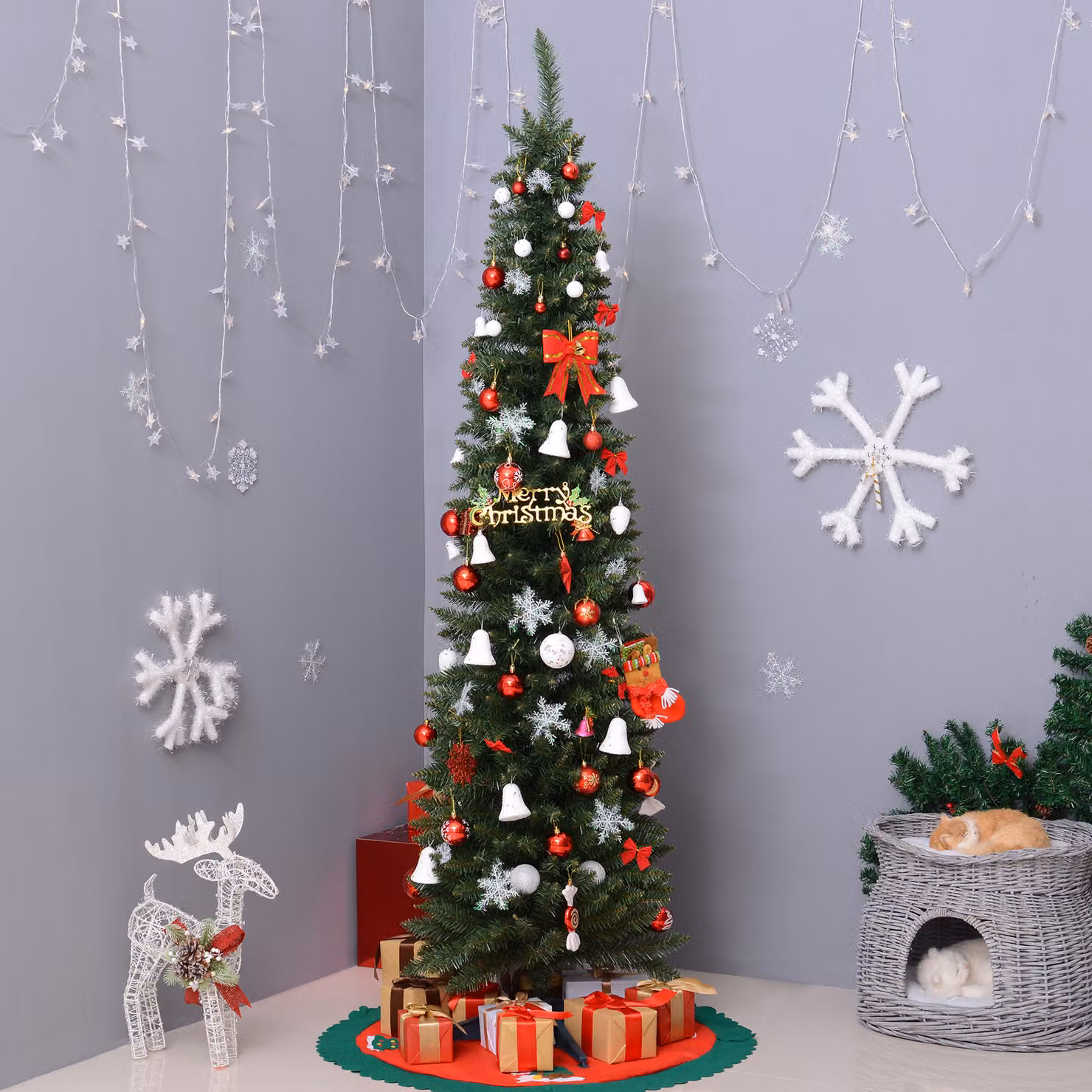 HOMCOM 2.1m Green Artificial Pine Christmas Tree with Plastic Stand – 2