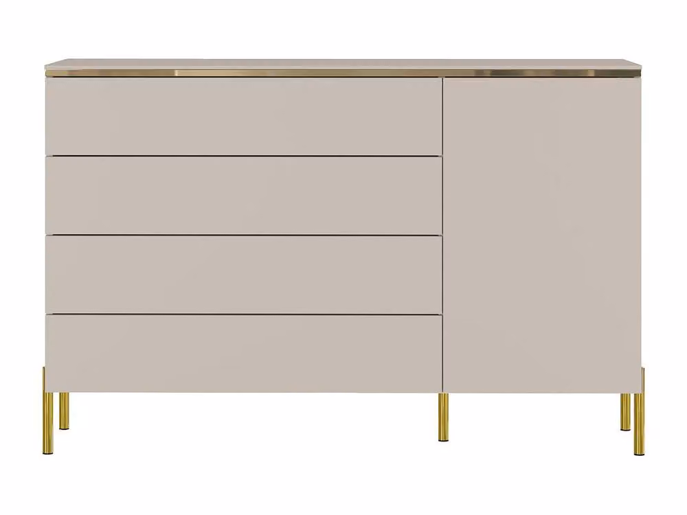 Vente-unique Chest of Drawers with 4 Drawers and 1 Cupboard in Beige and Gold – 2