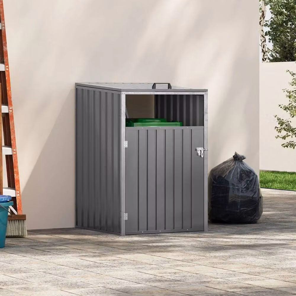 FLAVORA Grey Galvanised Steel Single Wheelie Bin Storage Cover W: 100 cm, D: 15 cm – 4