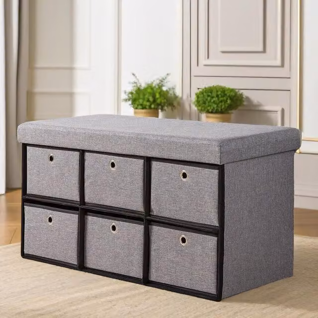 Pirlo Plush Grey Velvet Ottoman Storage Box with 6 Drawers W/D/H: 76 x 38 x 38 cm