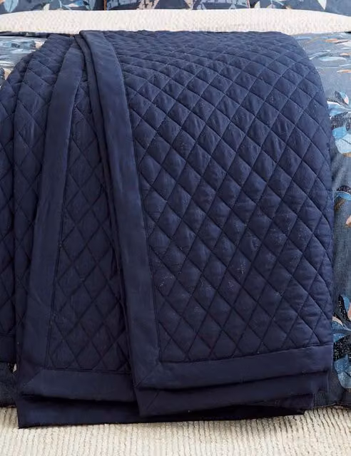 Bedeck of Belfast Sutton Geometric Quilted Cotton Throw in Navy Blue
