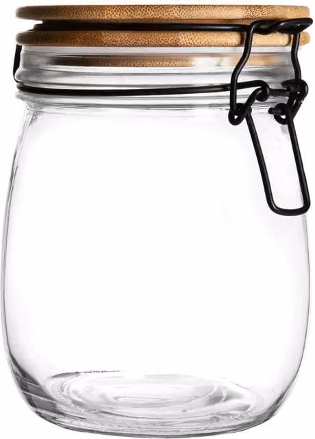 Argon Tableware Leakproof Glass Storage Jar with Wooden Clip Lid, 0.75 l, White